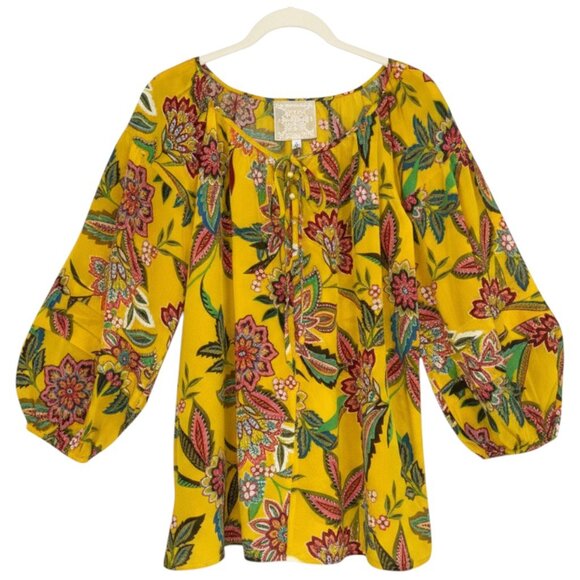 Johnny Was Silk Anka Floral Paisley Peasant Blouse Yellow Multi Boho S - Picture 3 of 8